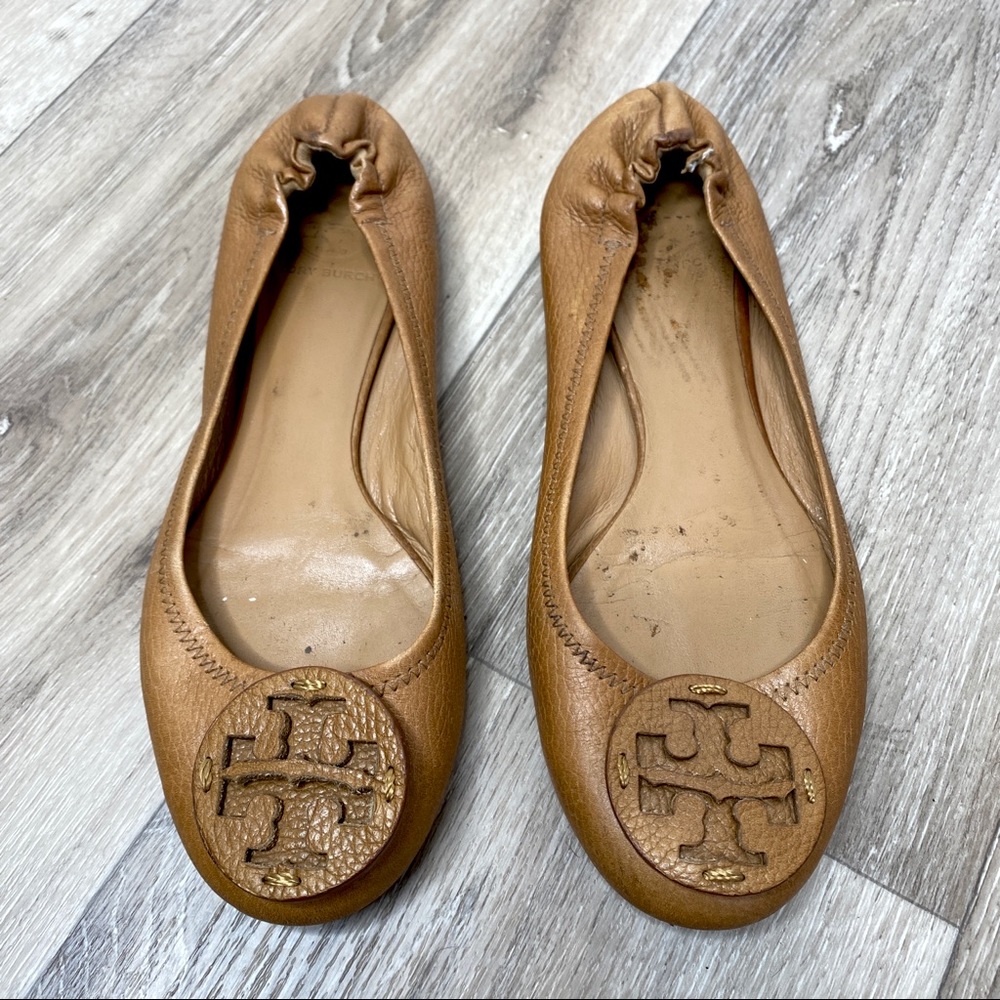 Tory Burch Reva Tumbled Leather Ballet Flats Size 8.5 - Picture 2 of 13